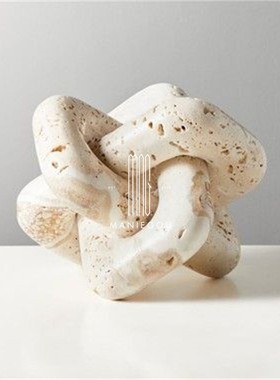 侘寂风黄洞石大理石装饰品玄关电视柜玉石摆件酒柜子创意多环摆件