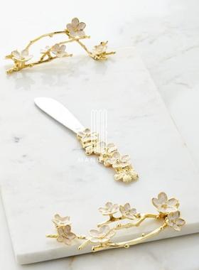 现代创意轻奢进口原装天然大理石甜品果盘工艺蛋糕餐盘子摆件装饰