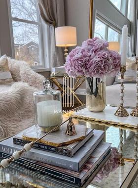 轻奢天然大理石镀金花瓶器底座艺术家居客厅餐桌厅摆件装饰工艺品