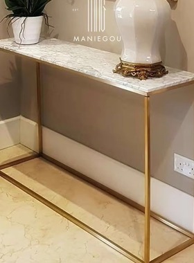 现代创意黄铜金属天然大理石甜品果盘工艺蛋糕餐盘子摆件装饰架子