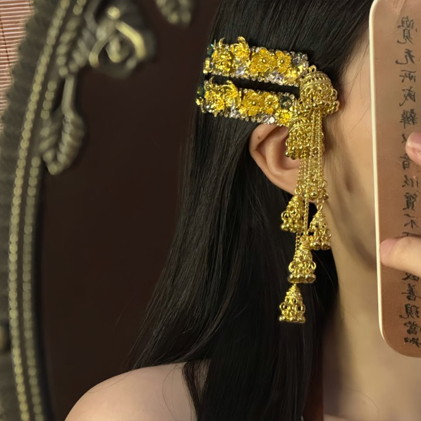 山沐手作「桂馥涵秋」新中式金色花朵流苏发夹女侧边夹民族风发饰,淘宝优惠券,粉丝福利购,淘宝优惠卷