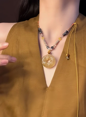 山沐手作「缘玉安在」复古平安扣吊坠项链女新中式长款毛衣链配饰