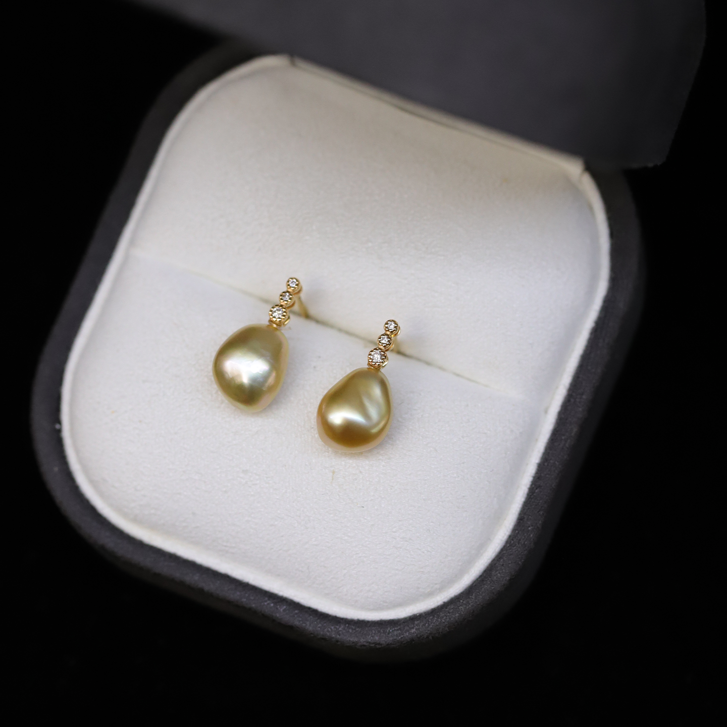 三钻款金珠keshi天然无核野生南洋金珠18K金钻石简约海水珍珠耳钉,淘宝优惠券,粉丝福利购,淘宝优惠卷
