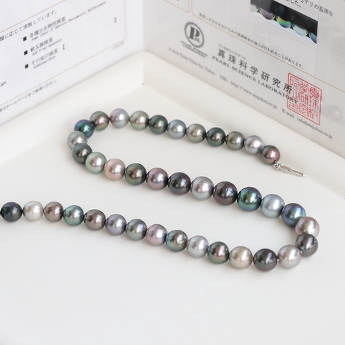 真科研证书漂浮在南太平洋的珍珠岛屿混彩9-11mm大溪地炫彩项链 - 图1