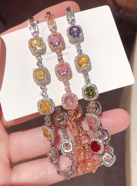 轻奢彩色几何方形圆锆石手链女