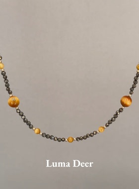 祈鹿 原创天然铁矿石虎眼石毛衣链女款轻奢小众高级感毛衣链秋冬