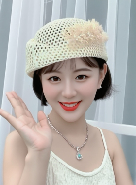 夏季镂空串花空姐帽女帽时尚韩版女士个性甜美优雅贝雷帽网红帽子