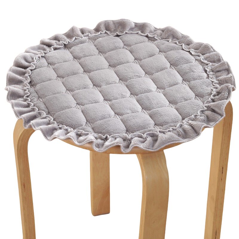 毛绒圆形酒红椅子垫防滑垫四季通用客厅圆垫系带圆凳坐垫餐椅垫套