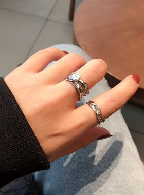 暗黑风纯银异形褶皱不规则戒指