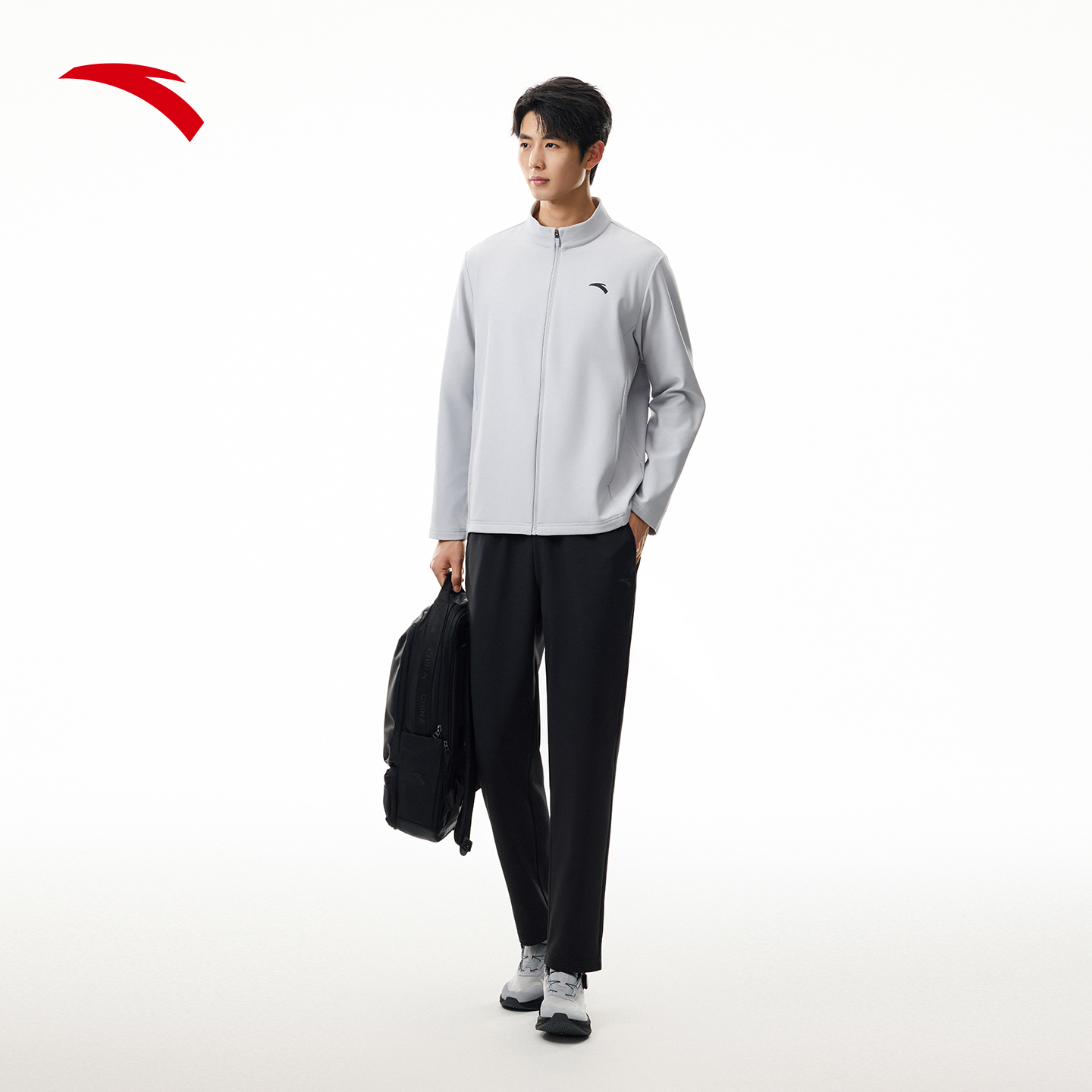 安踏男士通勤套装2025秋季新款立领外套长裤休闲运动服搭配两件套 - 图0
