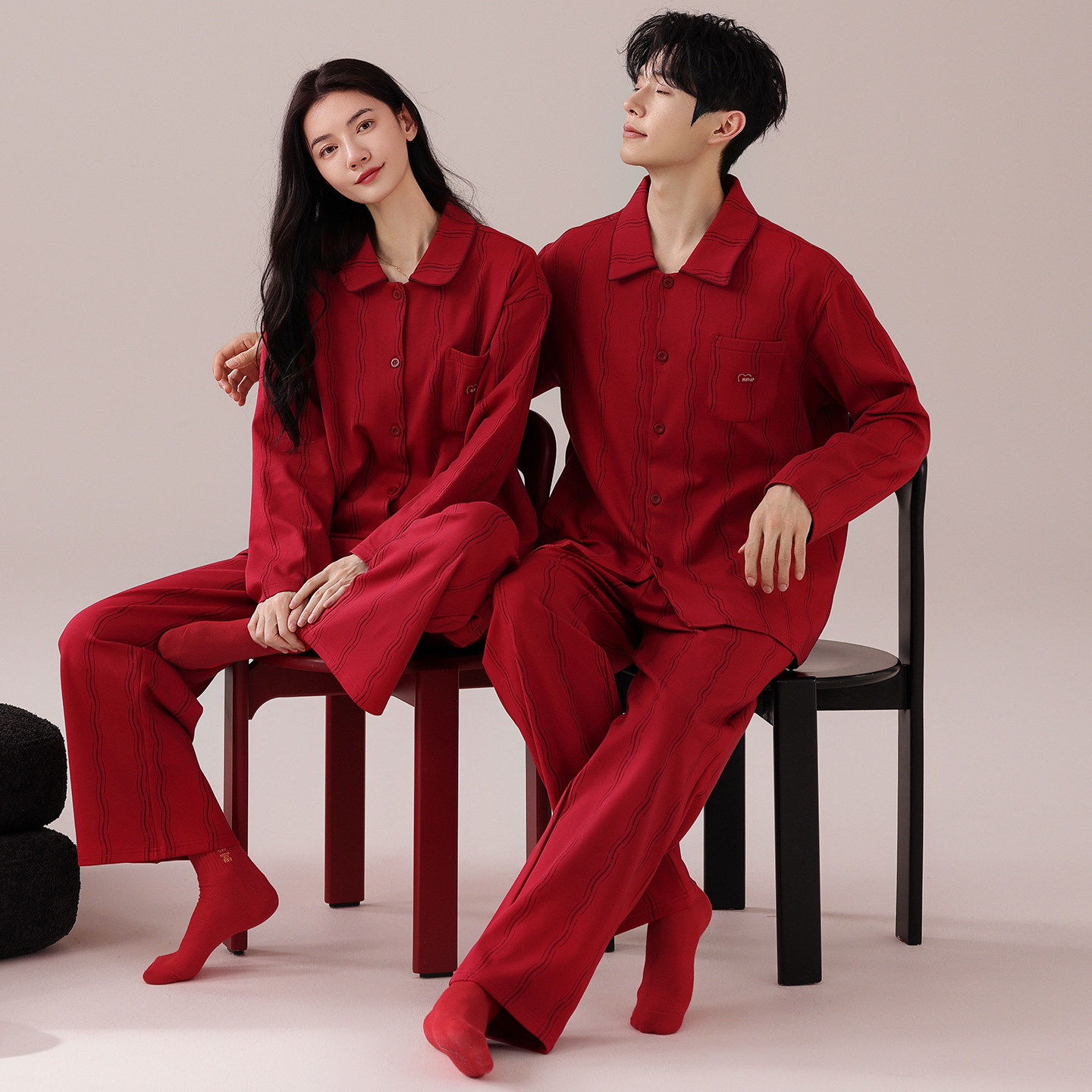 芬腾情侣睡衣春秋纯棉长袖套装男红色本命年结婚新婚大码家居服女,淘宝优惠券,粉丝福利购,淘宝优惠卷