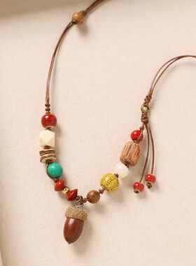 佑小姐项链编织橡果原创设计女