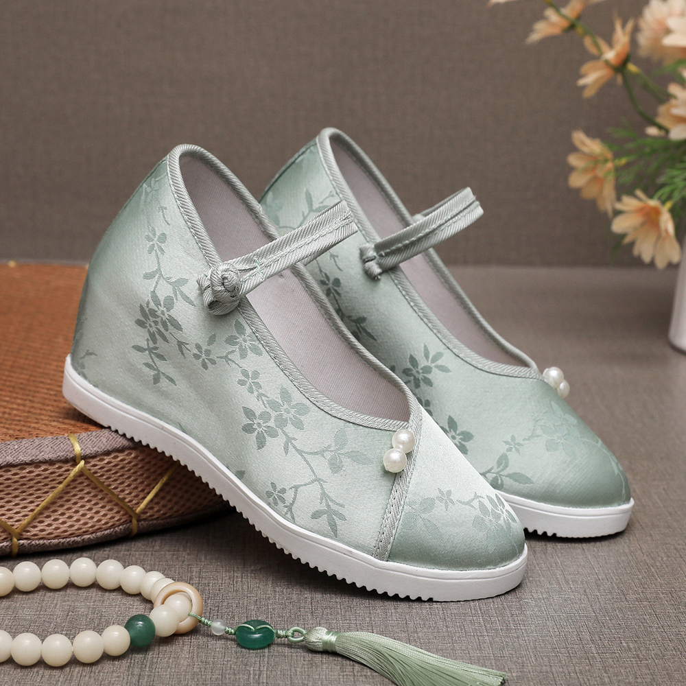 高跟新中式提花坡跟汉服旗袍搭配鞋日常百搭古风改良休闲舞蹈女鞋 - 图1