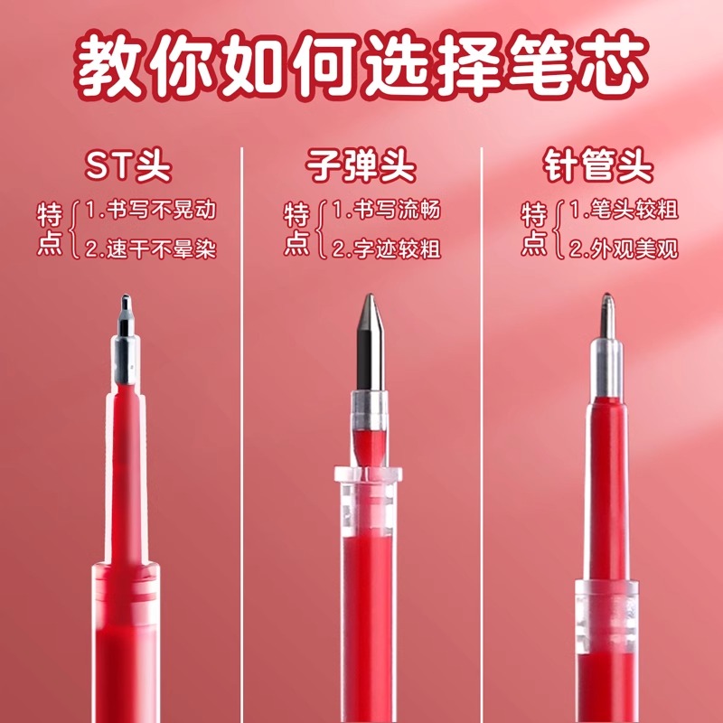 得力红色笔芯ST按动式0.5按动笔中性笔替换芯st头速干臻顺滑红笔 - 图0
