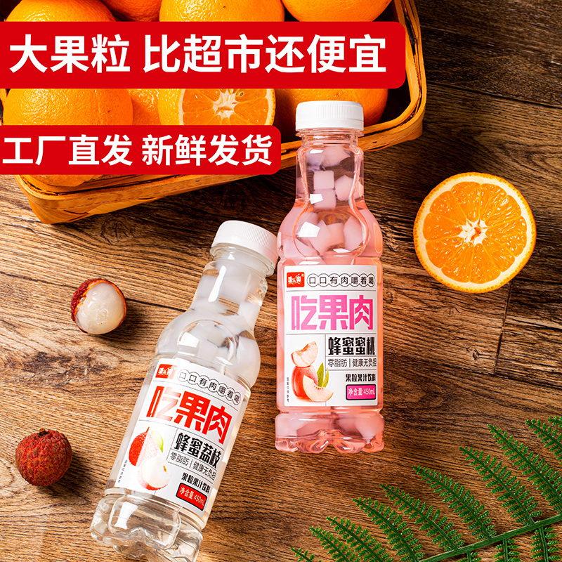 大果粒果肉果汁饮料450ml*15瓶嚼着喝多口味蜂蜜菠萝葡萄荔枝蜜桃 - 图0