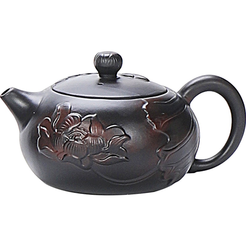 德化紫陶全手工跳刀纹凤鸣井栏壶家用茶具套装单人茶壶复古紫陶 - 图2