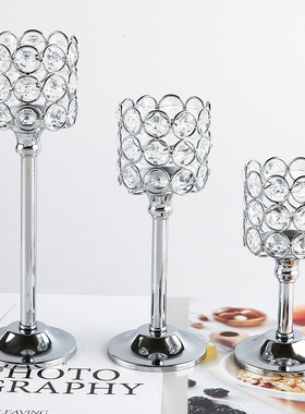 跨境亚马逊水晶烛台蜡烛杯欧式铁艺金属摆件工艺品婚庆家居