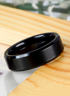 轻奢黑色磨砂钨金男士食指戒
