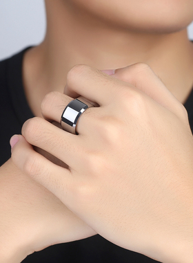 宽版钨金男戒光面不掉色刻字定制