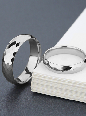 不掉色银色素圈情侣戒指刻字定制