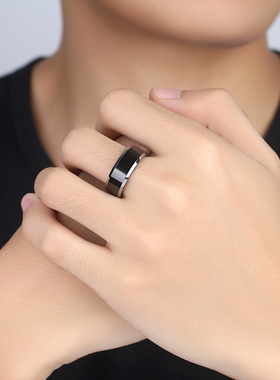 钨金戒指男士黑色指环