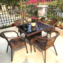 Rattan chair Three sets of outdoor table and chairs patio terrace garden outdoor tea table Leisure Vine chair Balcony Chairs Tenchair