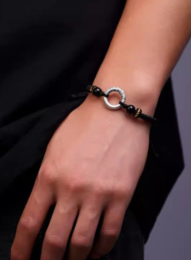 祥云纹平安扣手链男女情侣款个性复古民族风手工编织本命年红手