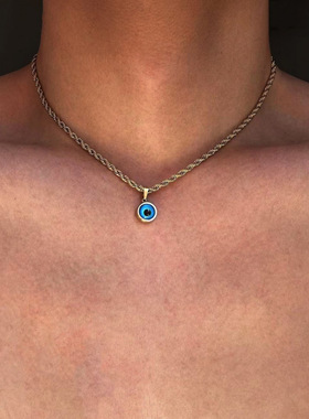 金色恶魔之眼麻花锁骨链男个性百搭小众设计高级感项链