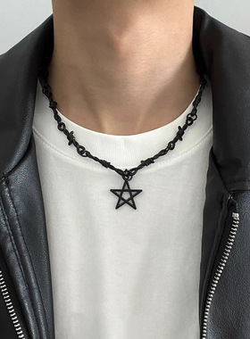黑色荆棘五角星朋克项链男女潮流小众颈链辣妹y2k锁骨链卫衣配饰