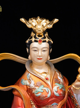九天玄女女娲铜彩绘供奉神像摆件