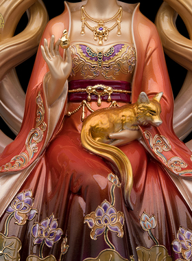 九尾九尾狐铜彩绘新款娘娘神像