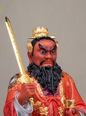 骑虎张天师铜彩绘供奉摆件