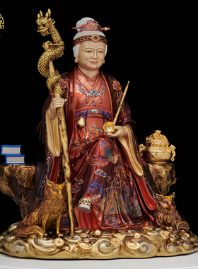 全铜黑老太太彩绘神像供奉摆件