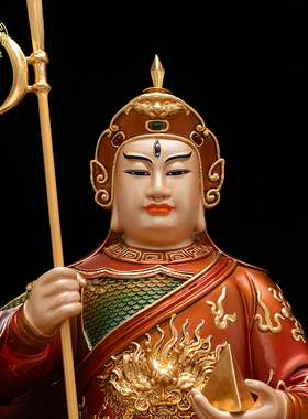 华光大帝神像铜彩绘五显道家摆件