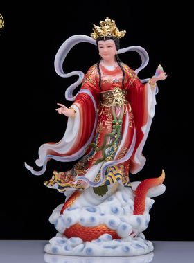 女娲娘娘神像汉白玉彩绘供奉摆件