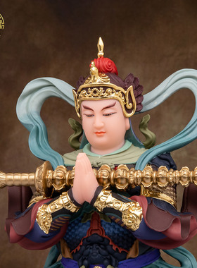 康盛佛缘汉白玉韦陀护法财神像