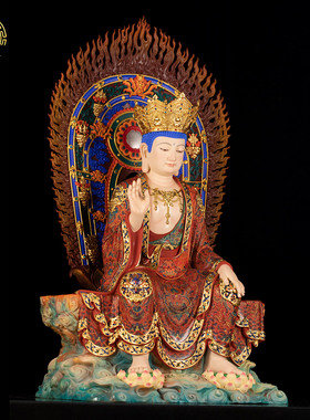 天冠弥勒神像铜彩绘摆件