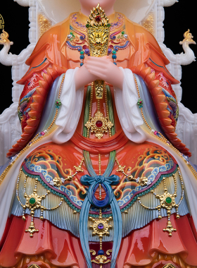 汉白玉彩绘妈祖娘娘神像