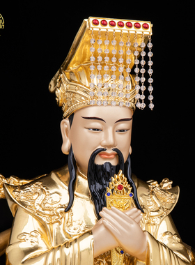 玉帝王母铜贴金神像供奉摆件