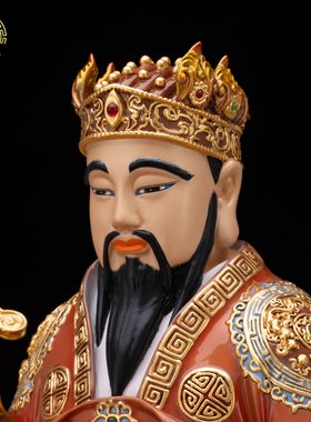 灶君司命铜像彩绘鎏金供奉摆件