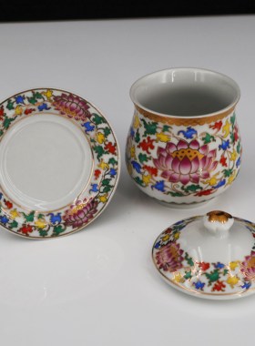 陶瓷唐彩观音财神供佛杯