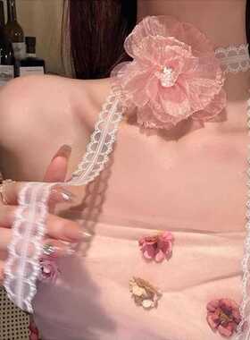 纯欲彩色网纱花朵Choker颈链