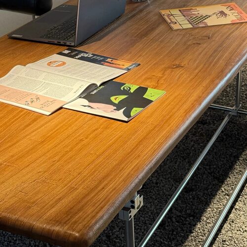 包豪斯光轴榆木书桌复古工业风格办公桌设计师餐桌工作室会议桌子 - 图0