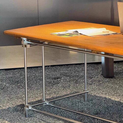 包豪斯光轴榆木书桌复古工业风格办公桌设计师餐桌工作室会议桌子 - 图1