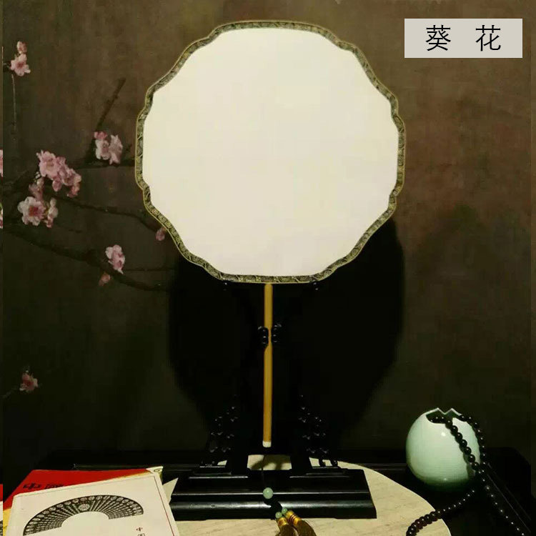 新款异型玉竹手柄团扇舞蹈扇单双面空白仿古绢真丝宫廷扇子圆扇_虎窝淘