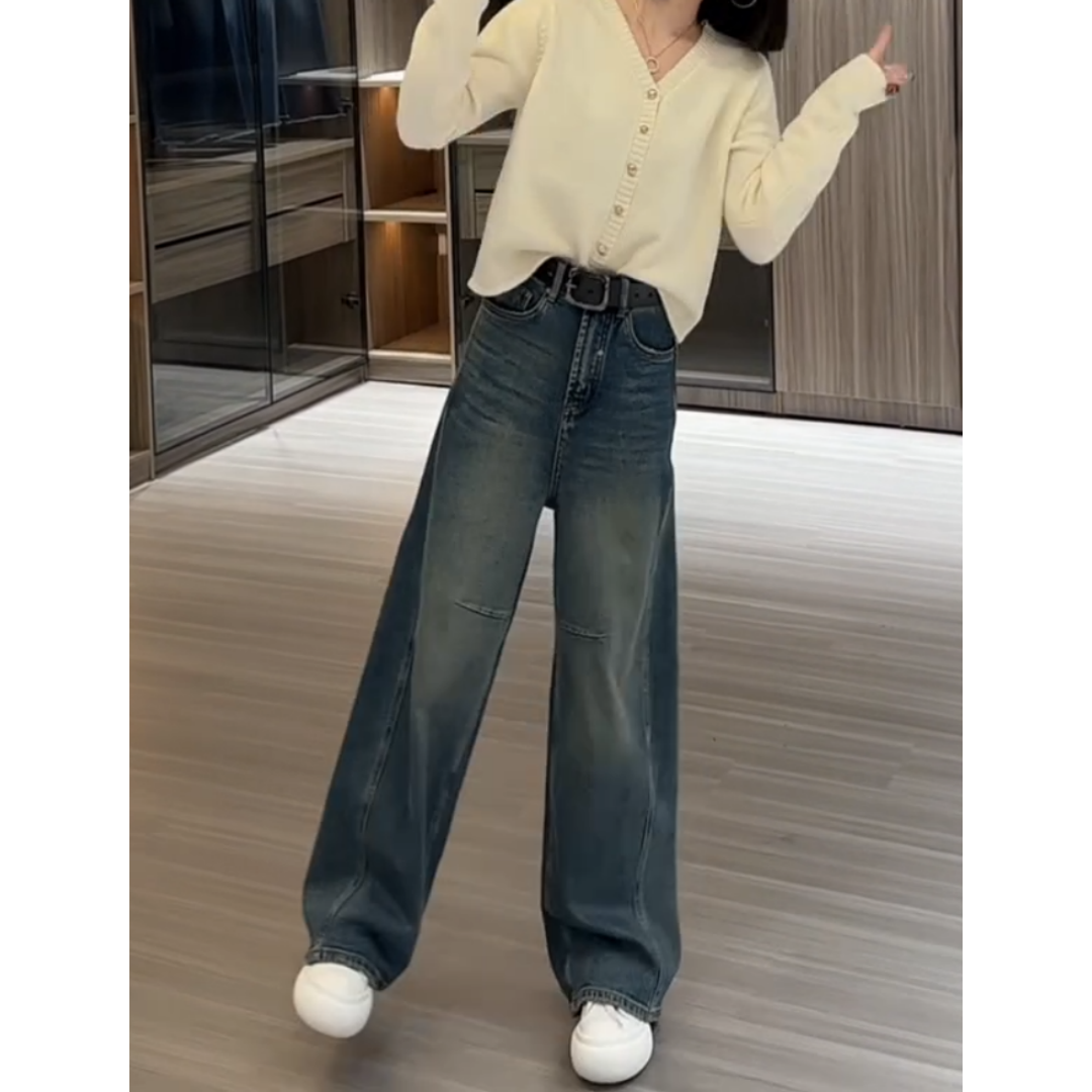 复古色窄版美式阔腿牛仔裤女2024年秋季新款大码高腰显瘦阔腿裤子,淘宝优惠券,粉丝福利购,淘宝优惠卷