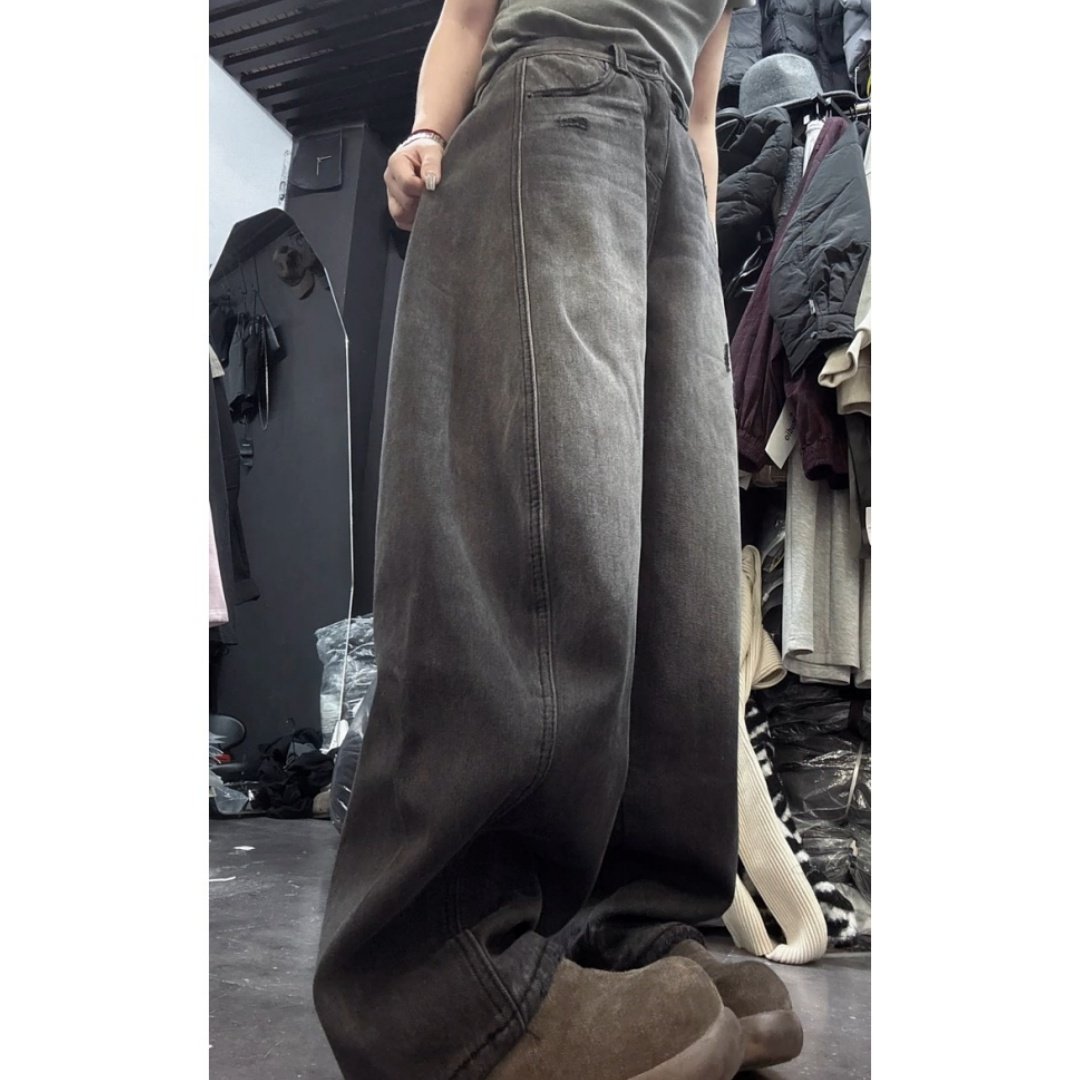 做旧破洞设计弯刀牛仔裤2025年冬季新款加绒显瘦窄版阔腿裤,淘宝优惠券,粉丝福利购,淘宝优惠卷