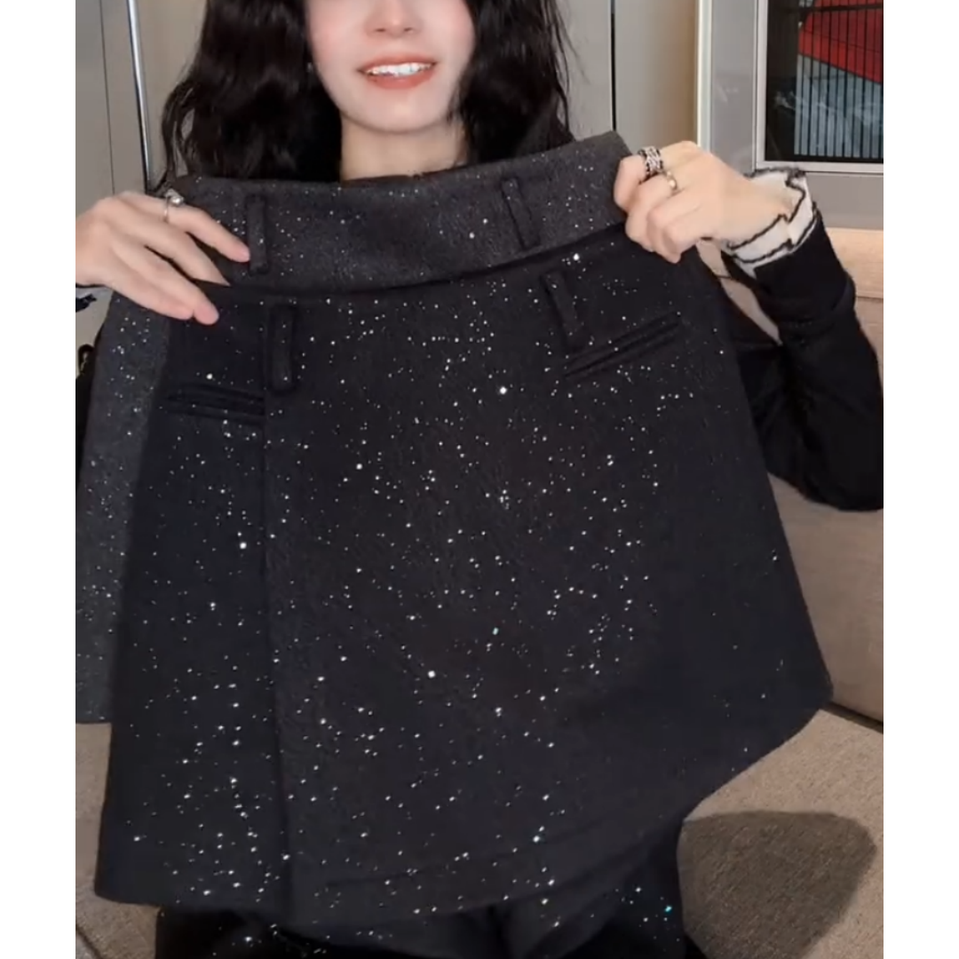 景倩妮韩系满天星休闲裙裤女2024年冬季新款梨形高腰显瘦半身裙裤,淘宝优惠券,粉丝福利购,淘宝优惠卷