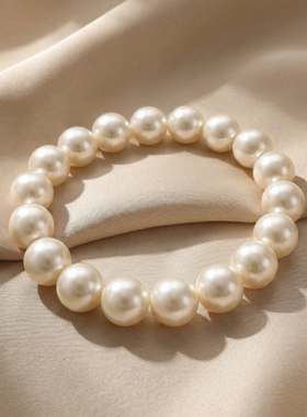 施家奶白正圆强光珍珠手链