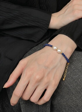 天然青金石小米珠新中式锁骨链